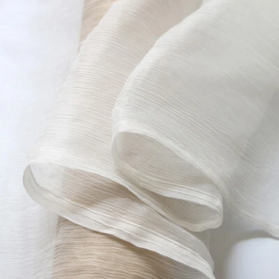 39''X53'' Natural White Black Silk Georgette Crepe Gauze Fabric Crinkled Silk - Image 1 of 4
