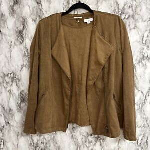 J. Jill Women’s Brown Faux Suede Two-Piece Short Sleeve Shirt & Moto Jacket Set