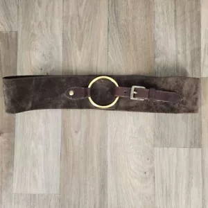 Dolce & Gabbana 75cm/35 Inches Brown Suede Wide Belt with Gold Ring Hardware - Picture 1 of 11