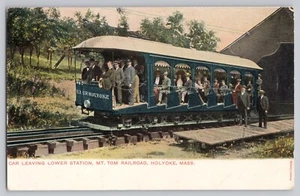 1907- Vagón de tren saliendo de la estación Mt. Tom- Holyoke Misa - Imagen 1 de 2
