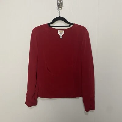 Blusa Talbots Roja Puro 100% Seda Manga Larga Cuello en V Forrada Top Talla 14. Foto 1 de 4