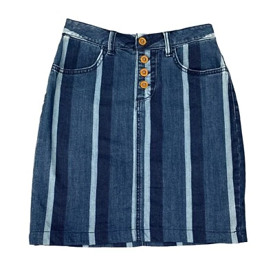 Anthropologie Maeve Faldas Mujer 0 Azul Rayas Denim Colina Lápiz Botón Mosca Foto 1 de 4