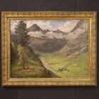 Landscape signed Olivetti dated 1919 mountain artwork oil on canvas painting