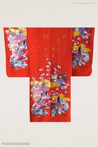 Japanese Kimono Women Gilt Poem & Princess Cotton Sateen Robe Made in Japan - Picture 1 of 16