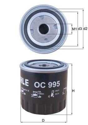 OC 995 MAHLE Oil Filter for INFINITI,NISSAN,RENAULT,SUZUKI - Image 1 of 2