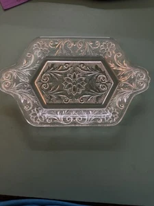 Vintage Indiana Depression Glas sechseckig floral Jugendstil Serviertablett - Bild 1 von 6