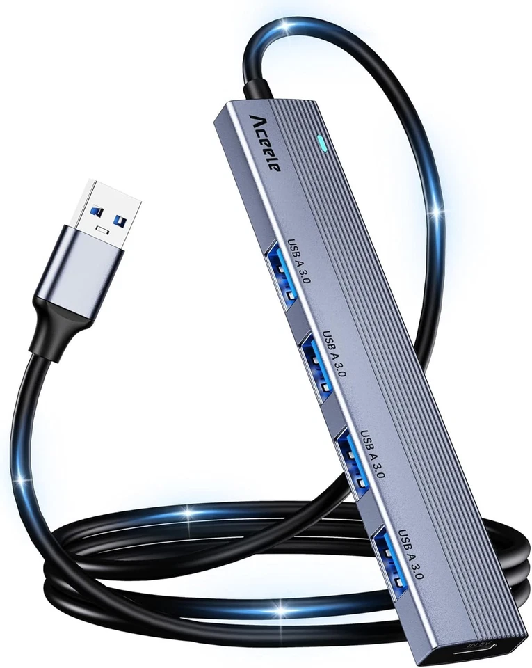 Hub USB 3.0 a 4 Porte, Hub USB Dati Portatile Ultra Sottile Con Cavo 1,2 m - Immagine 1 di 1