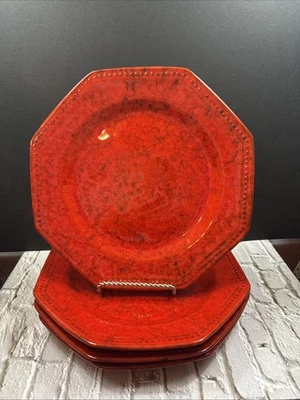 4 винтажные восьмиугольные обеденные тарелки из красной капусты PV Peasant Village Италия 6676 - Изображение 1 из 4