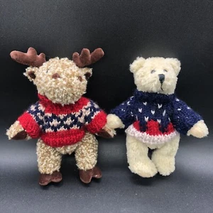 Hugfun 6" Jointed Teddy Bear & Moose In Sweaters Christmas Winter Plush 2000 - Picture 1 of 9