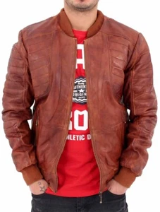 Chaqueta Bomber Aviatrix Para Hombre Nevada Acolchada 100% Cuero Estilo Retro Vintage - Imagen 1 de 5