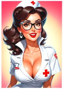 NURSE PINUP WOMAN * Custom ACEO * Fun Novelty * CARTOON DIVA * Art Card * ATC - Picture 1 of 2