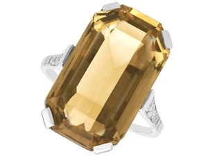 Antique French 14.18ct Smoky Quartz and Diamond 18 ct White Gold Ring - Picture 1 of 9