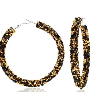 Black Gold Glitter Hoop Earrings - Picture 1 of 1