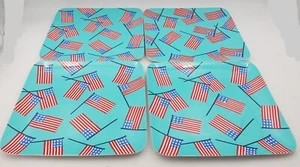 Set Of 4 Pier 1 American Flags Blue Melamine Dinner Plates Square 10.5" - Picture 1 of 10