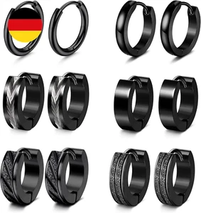 6 Paare Herren Ohrringe Edelstahl Creolen Hoops Earrings Set Ohrringe Männer Fra - Bild 1 von 6