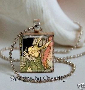 ALiCe in WoNderLand NecKlace RabBiT Scrabble Dark Art VTG Goth Arthur Rackham  - Picture 1 of 1