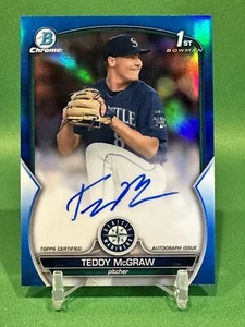 TEDDY MCGRAW 2023 BOWMAN CHROME DRAFT CDA-TM BLUE REFRACTOR AUTO /150 MARINERS - Picture 1 of 2