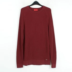 HUGO BOSS Mens M Waffle Knit Cotton Sweater Red Label Pullover Jumper Burgundy - Picture 1 of 6