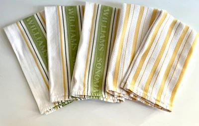 Juego de 5 toallas de plato Williams Sonoma 100 % algodón verde, amarillo y blanco Foto 1 de 4