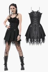 Vestido Dark In Love Mujer Negro Gótico Oscuro Demonio Plisado Malla Irregular Empalme - Imagen 1 de 22