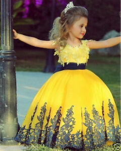 Ball Gown 2020 Cute Flower Girl Dress Princess Yellow&Navy Applique New Arrival