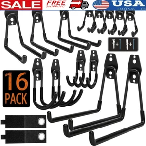 Steel Garage Hooks 16 Pack Heavy Duty Wall Mount Bikes Ladders Tools Storage New - Picture 1 of 6