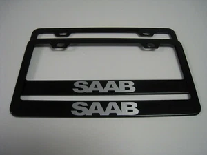 2 Brand New "SAAB" BLACK Metal License Plate Frame Front&Rear - Picture 1 of 3