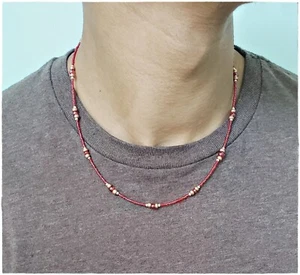 Red Seed Bead Necklace Men Unisex Necklace Unisex - Picture 1 of 6