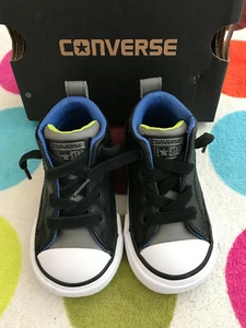 CONVERSE CTAS STREET MID INFANT BLACK LEATHER TRAINERS SIZE UK 4 EUR 20 - Picture 1 of 10