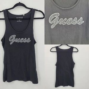 Camiseta sin mangas negra Y2k Guess talla M estrás registro deletrear Baddie Hip Hop - Imagen 1 de 11