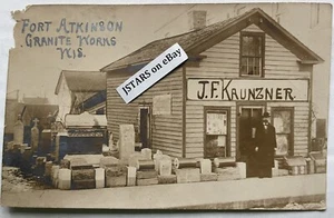 1907 FORT ATKINSON, WI, KAUNZNER GRANITWERKE GRABSTEIN FOTO POSTKARTE RPPC - Bild 1 von 3