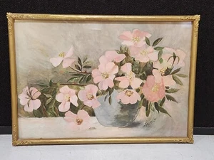 SIGNED Antique Aesthetic Movement WATERCOLOR Dogwood Flowers on Branch - Picture 1 of 10