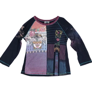 Vanilla Sugar Boho Patchwork Graphic Long Sleeve Top Women L Artsy Grunge Y2K - Picture 1 of 11