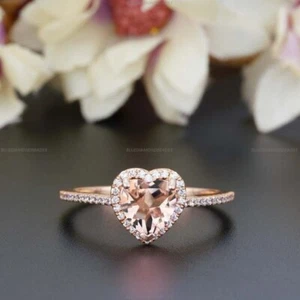 Birthday Gift Statement Ring 14k Gold Morganite Diamond Jewelry - Picture 1 of 4