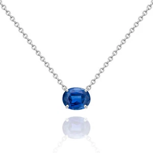 14K White Gold Necklace With 1.82 Carat Oval Blue Sapphire Pendant Fine Jewelry - Picture 1 of 7