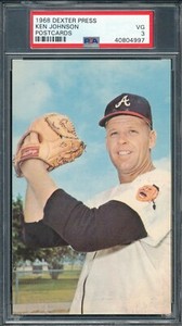 PSA 3 VG KEN JOHNSON 1968 DEXTER PRESS POSTCARD GRADED VINTAGE MLB BRAVES *TPHLC