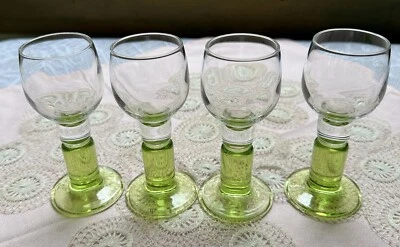Bormioli Rocco Limoncino Liqueur Glasses Green Stem Cordial  2 OZ Set of 4 - Image 1 of 4