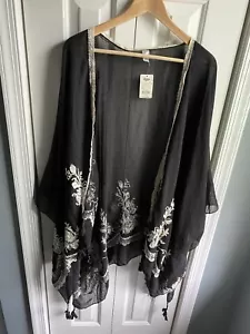 Topper Kimono Mudd Juniors Negro Floral Bordado Talla Única Nuevo con Etiquetas Boho Indie - Imagen 1 de 11