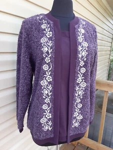 Vintage CATHY DANIELS Embellished Boucle Knit 2fer Dressy Purple Top Size L - Picture 1 of 8