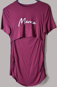 Short Sleeve "Mama"  Maternity T-Shirt -Sz Large Burgundy - Picture 1 of 6