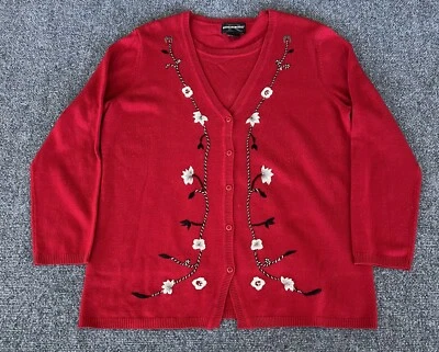 Requisitos Mujer L De Colección Cárdigan Suéter Rojo Floral Bordado Casa de Campo  Foto 1 de 4