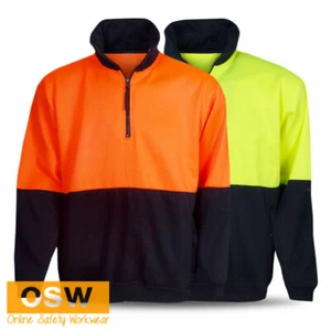 Unisex Hi Vis Yellow/Navy Orange/Navy 1/2 Zip Pullover Fleecy Warm Work Jumper - Picture 1 of 4