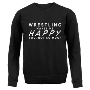 Wrestling Makes Me Happy - Kids Hoodie / Sweater - Wrestler Funny Sumo Greco - Picture 1 of 20