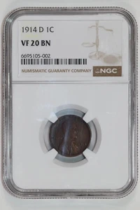 1914-D LINCOLN WHEAT CENT NGC VF20 BN - Picture 1 of 2