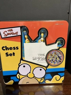 The Simpsons 3D Chess Set In Tin Box Cardinal Complete Set Vintage 1998  - Image 1 of 4