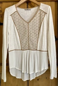 BNWOT TU PEPLUM TUNIC TOP CREAM WITH BROWN FLORAL EMBROIDERY DETAIL UK 10 - Picture 1 of 8
