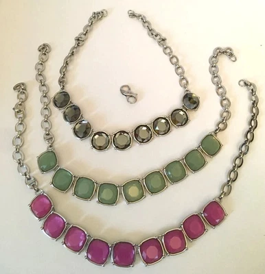 Collares Lia Sophia Tono Plata Verde Rosa Gris Oscuro Piedras 1 Cierre Lote De 3  Foto 1 de 3