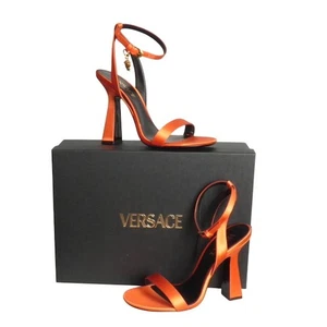 VERSACE- NIB Orange Satin Charm Sandals, Size 38 - Picture 1 of 6