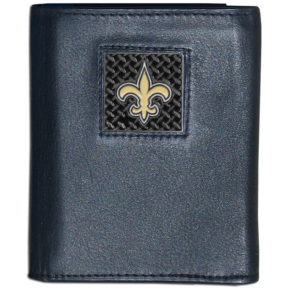 Cartera Siskiyou NFL New Orleans Saints Gridiron Cuero Triple Plegable Negra Foto 1 de 2