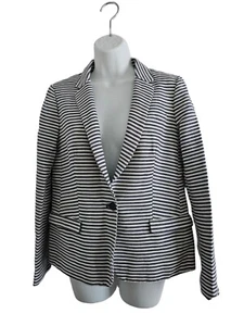 Madewell Women’s Blazer Size 6 Blue Stripe Notch Collar Cotton Linen Jacket Work - Picture 1 of 15